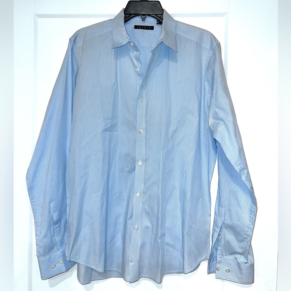 Theory Mens light blue small plaid dress shirt medium